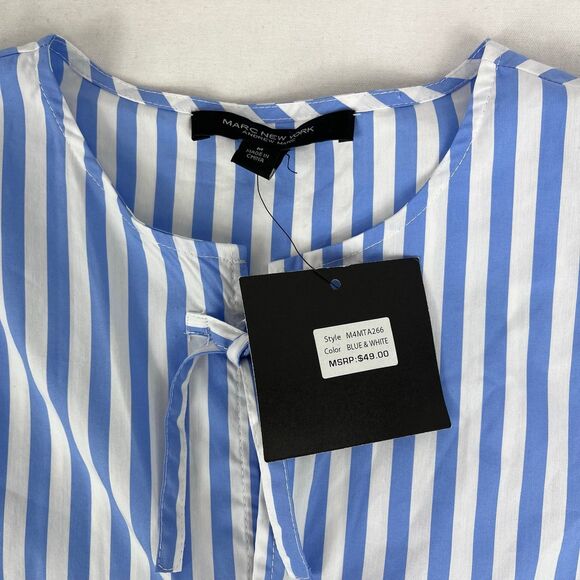 Marc New York Andrew Marc Blue White Striped Peplum Top NWT Medium - Picture 6 of 10